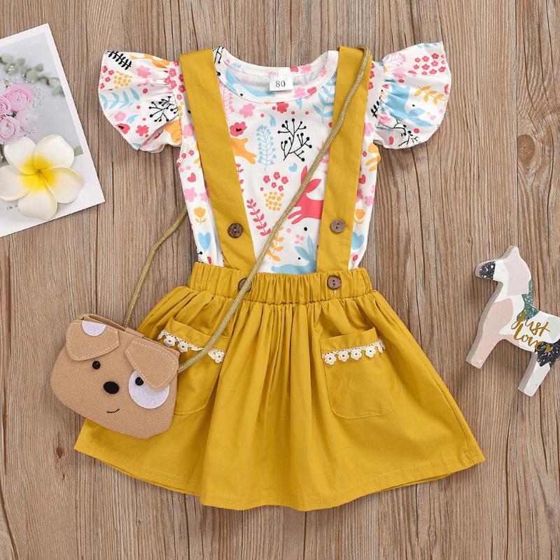 

Toddler Girls Summer Sets Cartoon Easter Top Solid Suspender Skirt Outfits Set Summer Kids Clothes Girls Outfits Clothing, Yellow