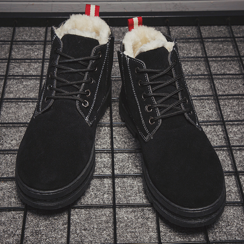 

2020 men's winter snow boots fur ankle boots men's casual shoes high quality plush outdoor style work shoes, Black plus cotton
