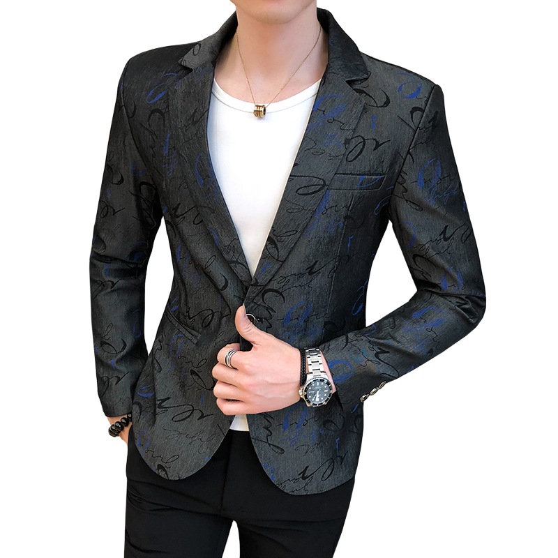 

2020 Male Suit Blazer Flower Print Party Wedding Prom Stylish Slim Fit Blazers For Men Stage Costumes Singers Slim Fit Jacket, White