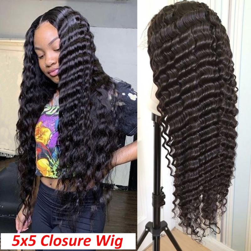 

Deep Wave 5x5 Lace Closure Wigs Pre Plucked With Baby Hair Brazilian Remy Lace Front Human Hair Wigs 4x4 Closure For Women, 4x4 closure wig