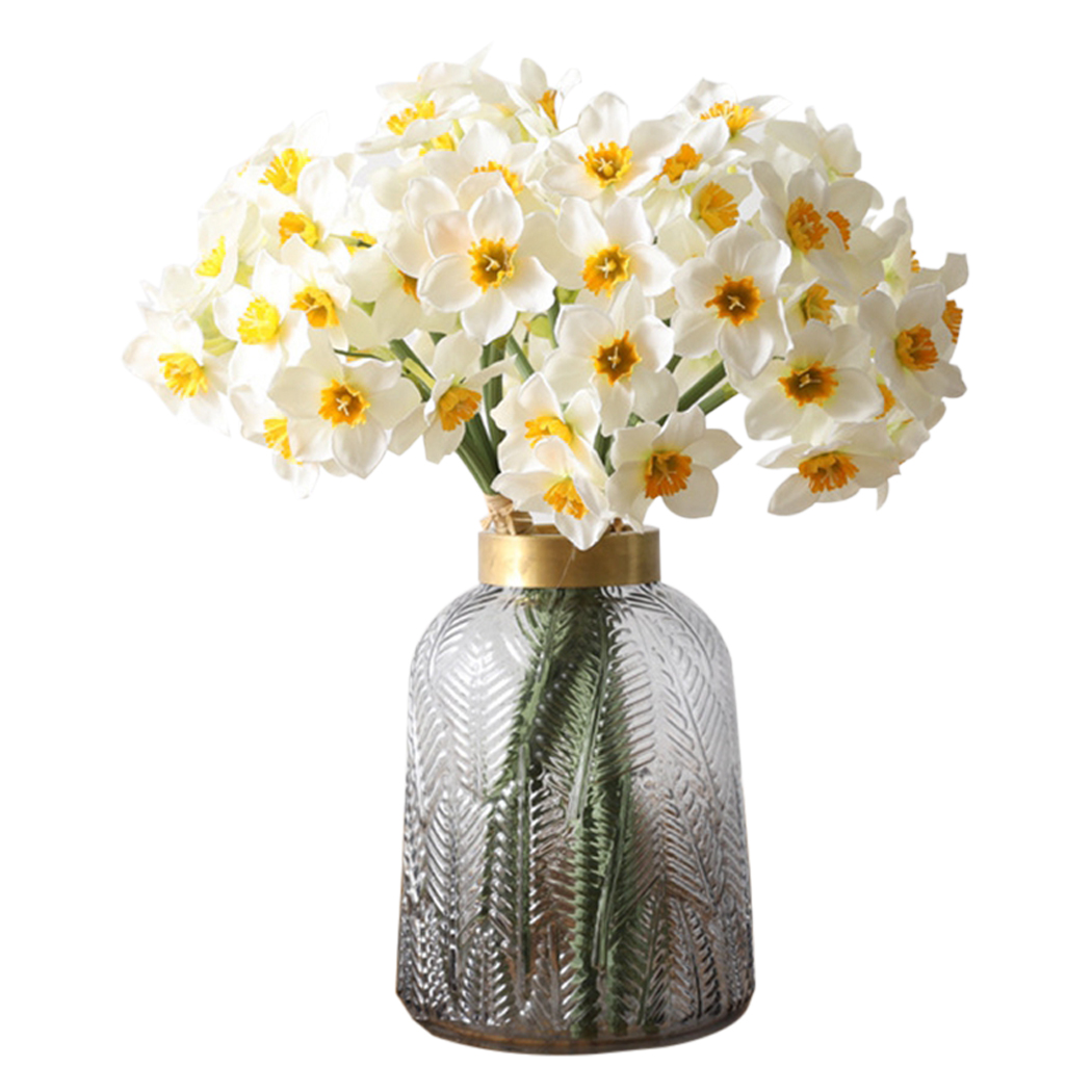 

6Pcs/Bouquet Artificial Flower Daffodil Silk Flowers Bouquet For Wedding Home Decoration Fake Flower Bouquet, White