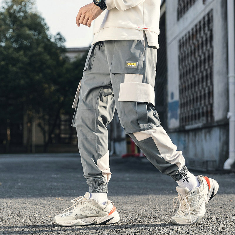 

Januarysnow Cotton Streetwear Hip Hop Cargo Pants Autumn Mens Baggy Pockets Joggers Pants Men Japanese Style Black Harem Pants, Gray