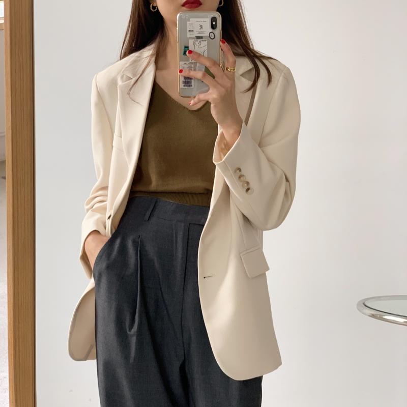 

Casual Women Jackets Notched Collar Spring Women Blazer Jacket Autumn Female Outerwear Elegant Ladies Coat 2020, Beige