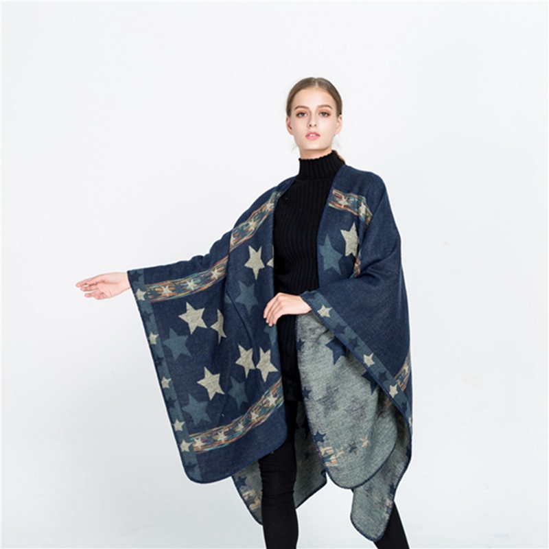 Fashion New Autumn and Winter 2018 Multicolored Geometric Women Scarf Imitation Cashmere Pashmina Cloak Keep Warm Coat Shawl