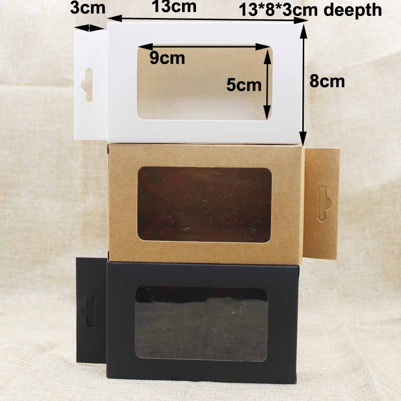 

Feiluancustom black/kraft/white paper hanger window box gift box package for favors/mobile phone case/underwear display 10pcs