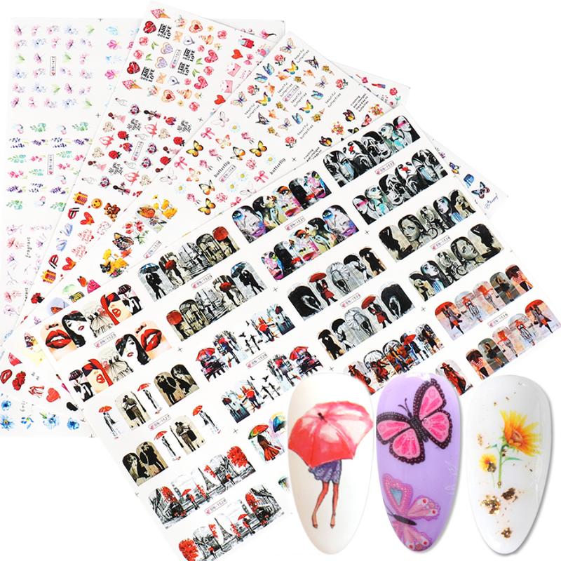 

12Designs Romantic Nail Art Stickers Mixed Love Flower Butterfly Water Decals Polish Wrap Manicure Decoration Tip NLBN1465-1560, Bn1525-bn1536