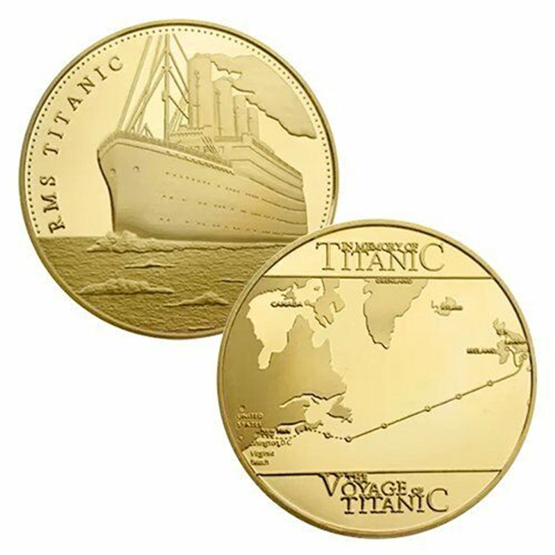 

RMS Titanic Gold Plated Commemorative Coins Journey White Star Line Free shipping Metal crafts Gold plated coin Business Gift Collection