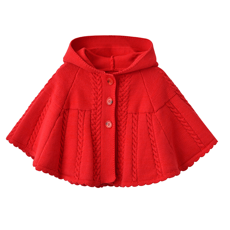 

Girls Winter Cable Knit Hoodie Capes Poncho Cloak Red Christmas Kids Girl Trench Coat
