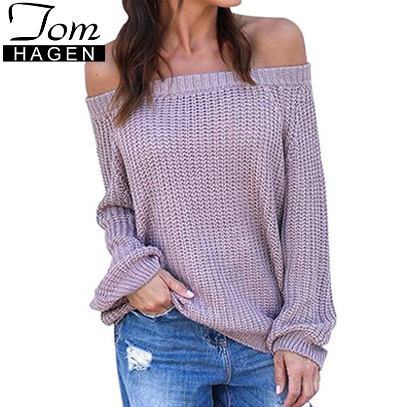 

Woman Oversize Pullover Off Shoulder Sweaters For Women Loose Knitted Sexy Sweaters Female Winter Knitwear Pull Femme Hiver, Black
