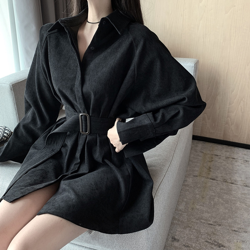 

Spring Streetwear Loose Women Shirts Corduroy 2020 Autumn New Fashion Plus Size Long Sleeve belt black Shirt Women Tops CS01, Green