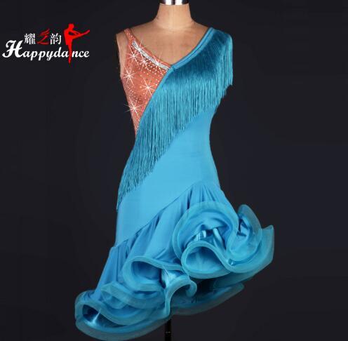 

Latin Dance Dress Lady Sexy Long Sleeve Tango Salsa Rumba Cha Cha Samba Dresses Dancewear Women Practice Dancing Clothes, Blue