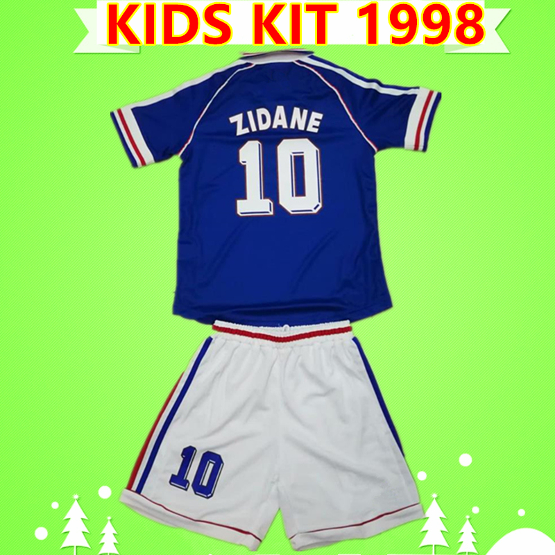 

Kids kit 1998 Retro soccer jersey 98 Zidane Henry classic vintage boys sets football shirt home blue children suits Maillot de foot Dugarry, Retro 1998 kids kit