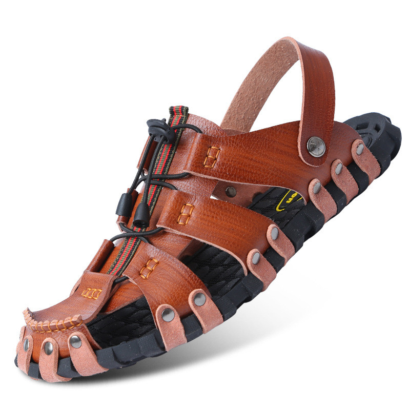 

Hot Sale- Men Shoes Fasion PU Sandals Men Outdoor Beach Sandals Breathable Slippers Flat Sandalias Antiskid Clogs Zapatos De Hombre, Black