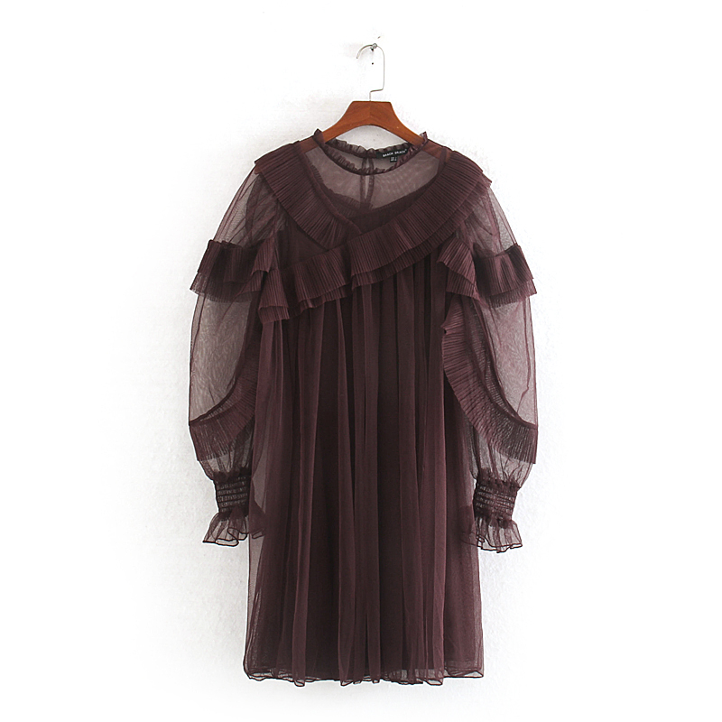 

Shine Through Women Dress Spring 2020 New Fashion Transparent Mesh Modern Lady Above Knee Dresses, Brown