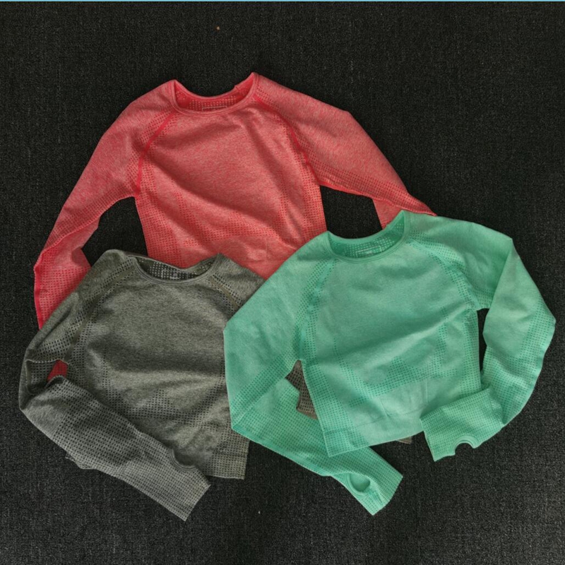 

2020 Women Seamless Yoga long Sleeve Sports Yoga Shirts Female Gym clothing Running Shirts Fitness Sports Tank Crop Tops, Pink