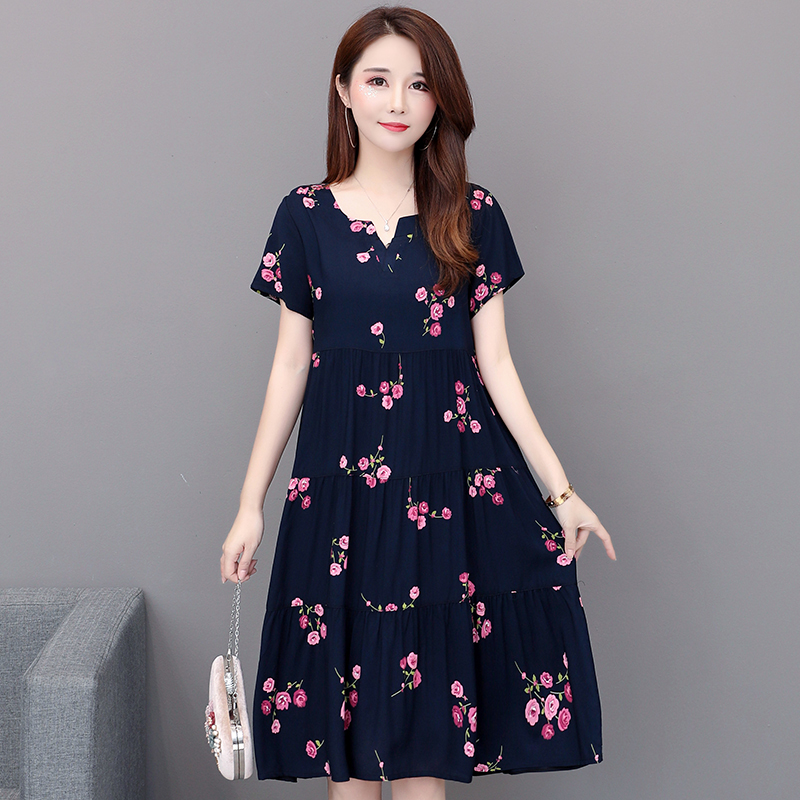 

Wholesale Women's Middle-aged and Elderly Women's Pure Cotton Silk Dress, 33#