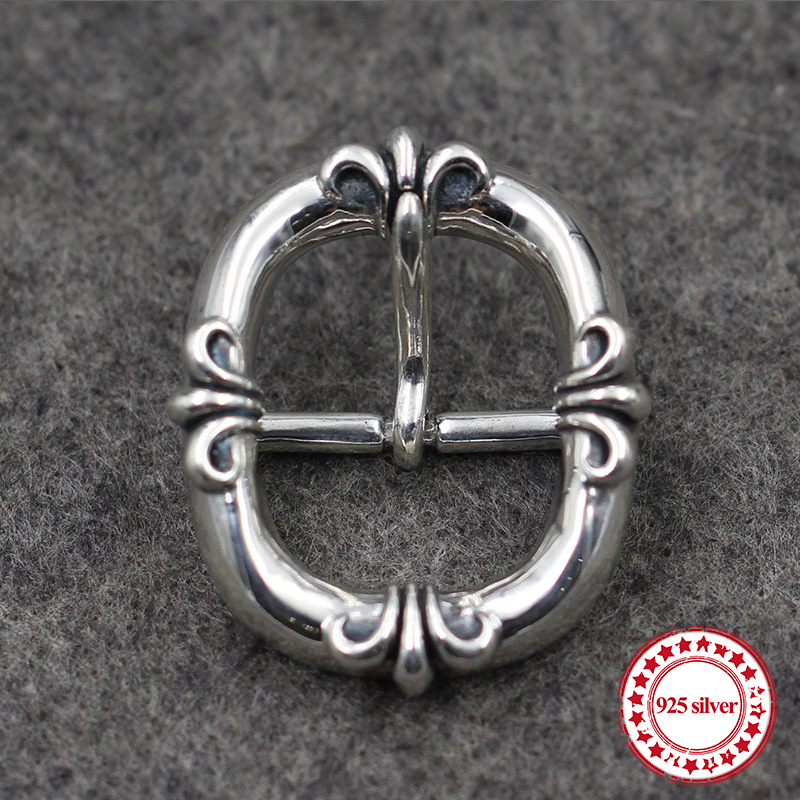 

925 Sterling Silver Men's Belt Buckle personality domineering jewelry classic hip-hop punk style cross-shaped flower send a gift, Slivery;black