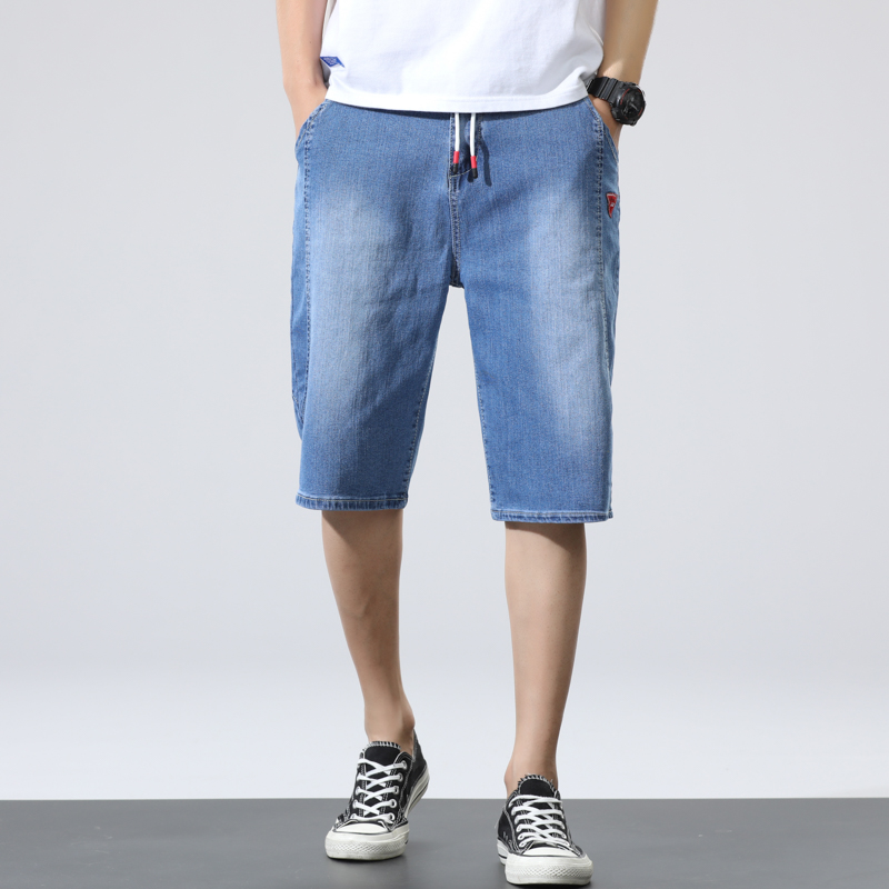 

Men Large size Denim Shorts New Summer Blue Short Jeans High Quality Men Cotton Straight Jean Shorts Knee Length Casual Jeans