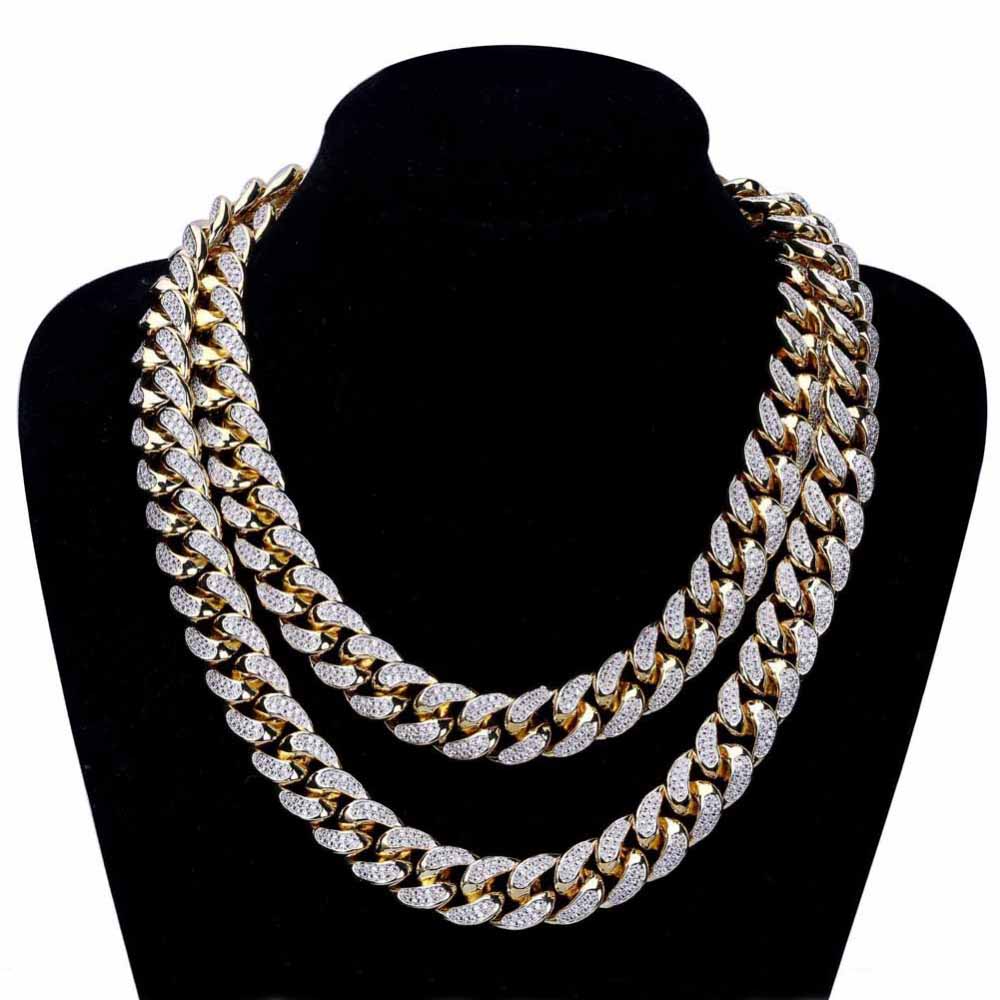 

Men Women HipHop Miami Cuban Chain Necklaces Top Quality Copper Micro-inserts White Diamond Bling Bling Iced Out Jewelry 14MM 18"/22"