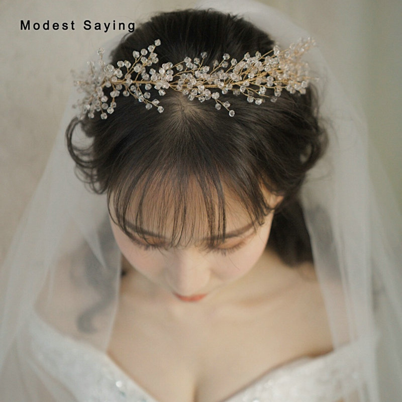 

Crystal Branch Wedding Headband 2019 Pearls Bridal Headwear with Ribbons Bridal Wreath Ornaments Wedding Accessories Headpiece