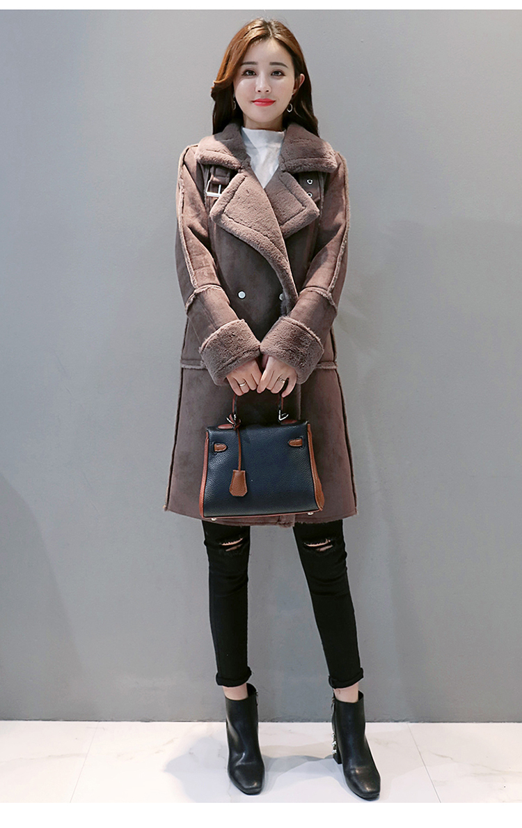 

2020 Winter High Quality Trench Coat Women Outerwear Faux Suede Leather Plus Size Luxury Jackets Woman Medium Long Thicken Cotton Coat, Same as picture