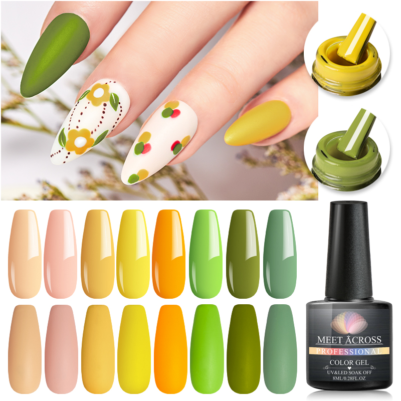 

MEET ACROSS 8ml Nail Gel Polish Summer Light Color Series Soak Off UV LED Gel Varnish Manicure Nail Art Lacquer, Tw2976