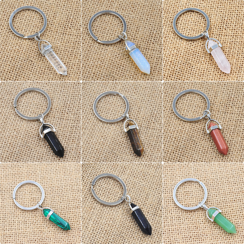 

2020 Keychain Fashion Crystal Key Chains Natural Stone Pendant Natural Quartz Stone Key Rings Pink Accessories Jewelry Gift