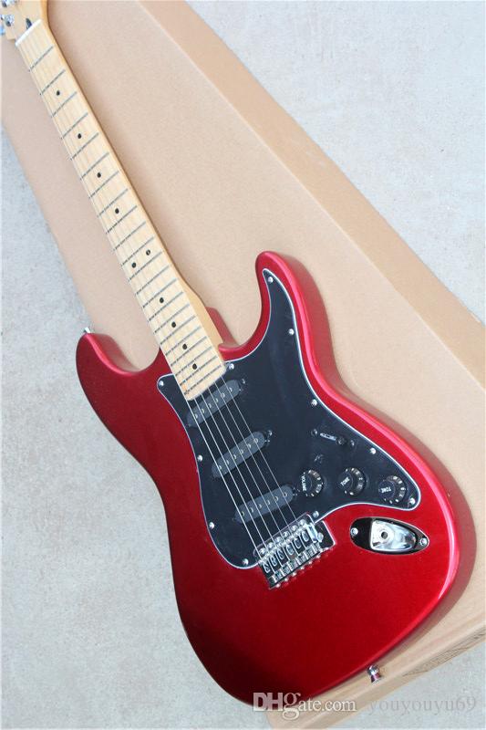 Custom manufacturers wholesale and retail best price, red electric guitar with black pickup, maple neck, chrome hardware, provide personaliz