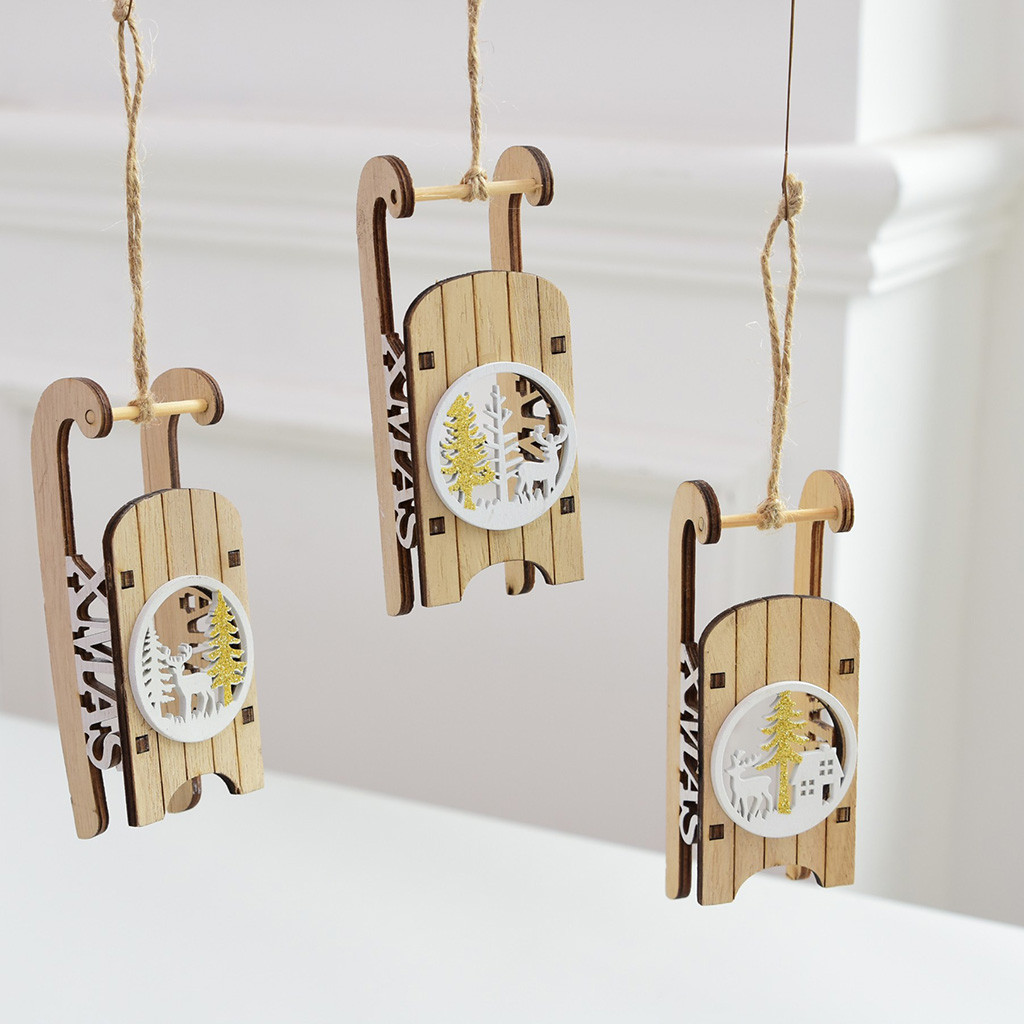 

Wooden Christmas window decorations wooden Christmas tree ornaments decorations for home navidad gift