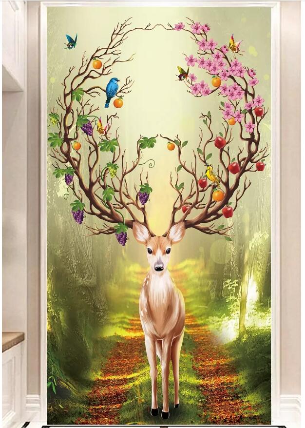 

WDBH 3d wallpaper custom photo European dream elk flowers and birds porch background room home decor 3d wall muals wallpaper for walls 3 d, Non-woven