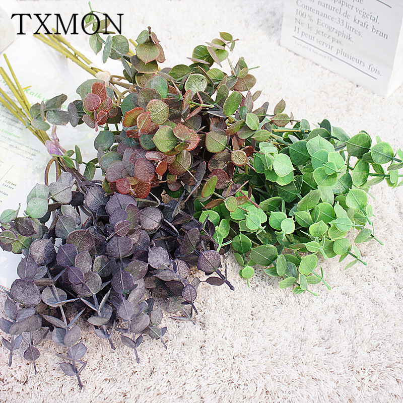 

5 pcs silver eucalyptus money leaf simulation leaves material plant wall landscape decoration plastic fake flower home wedding, Orange
