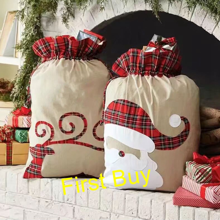 

50pcs/lot Newest Design Amazon hot sale large drawstring christmas gift bag santa sack for Merry Christmas