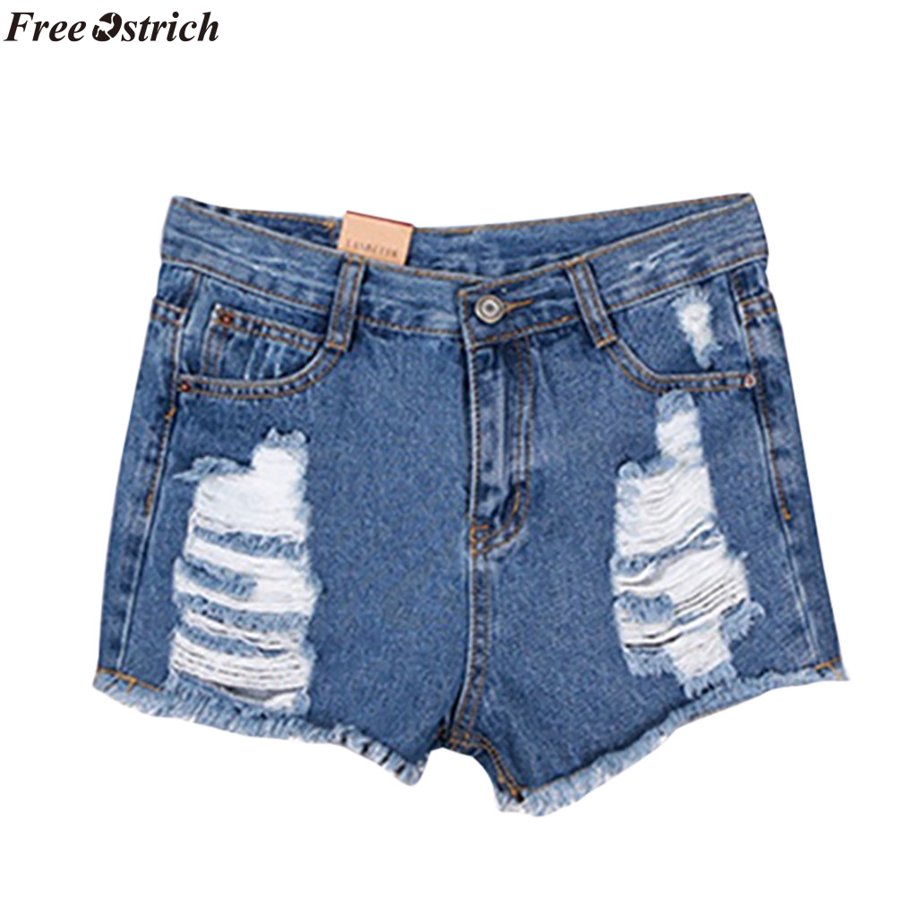 

FREE OSTRICH New Fashion Women Slim Washed Ripped Hole Short Mini Jeans Button Casual Denim Sexy Pants Shorts Regular, Dark blue