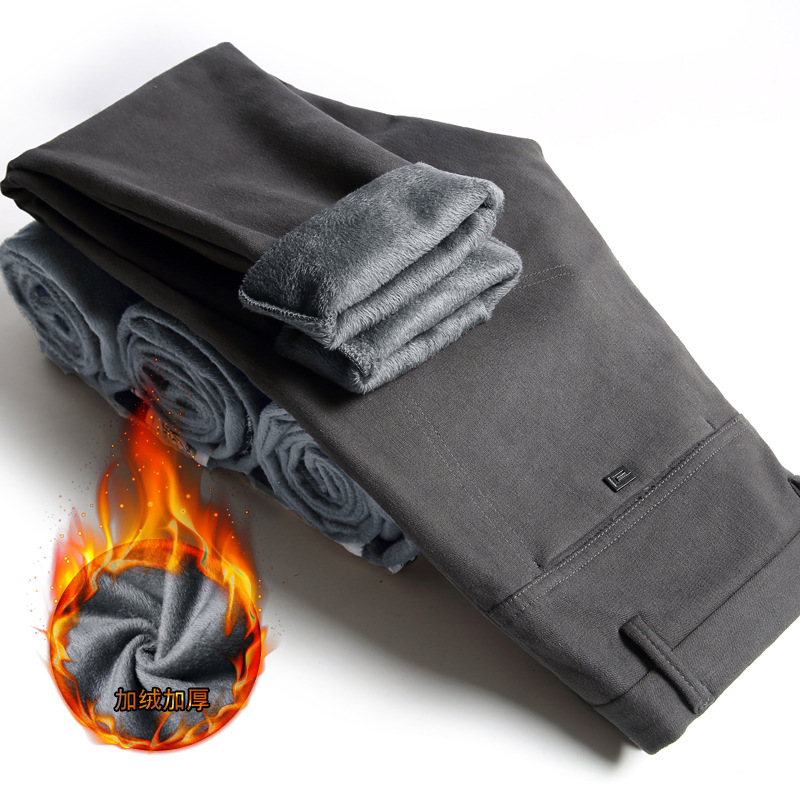 

2020 new Mens Winter thick Fleece Fluff Pants men Korean Casual Slacks Slim Warm Pants for men Black Navy blue Trousers male, B621a blue