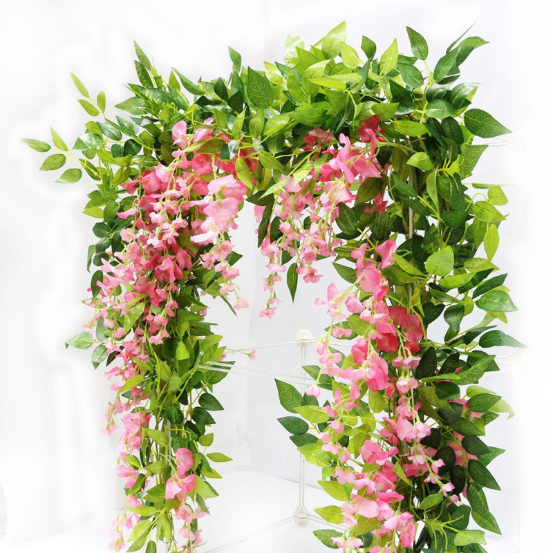 

2M Wisteria Artificial Flowers Vine Garland Wedding Arch Decoration Fake Plants Foliage Rattan Trailing Faux Flowers Ivy Wall, Green