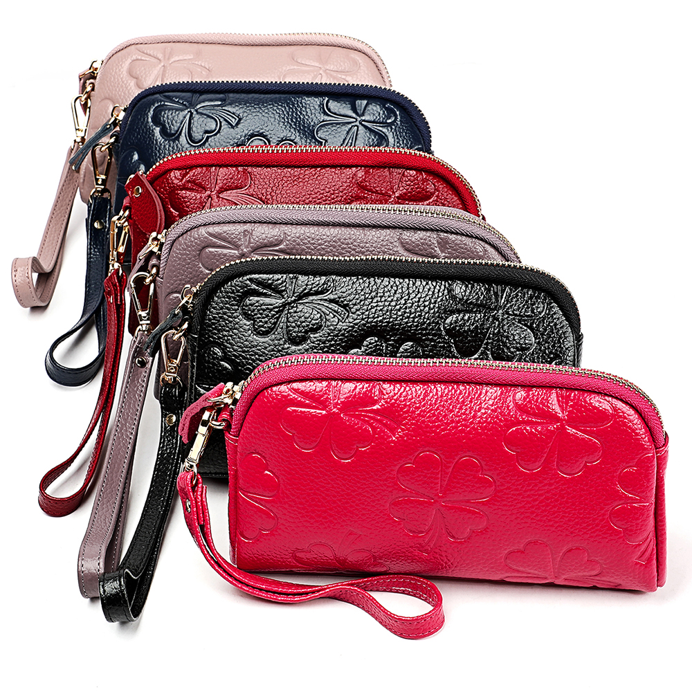 

New Genuine Leather Floral Long Wristlets Clutch Wallets Women Cowhide Zipper Card Wallet Coin Purses Banknote Pockets Organizer Handbag, 6 colors for choice