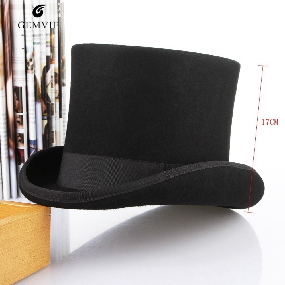 

England Style Men Top Hat 100%wool Fedoras Mad Hatter Top Hats Traditional Flat Top President Hat Party Steampunk Magician Cap C19022301, Black