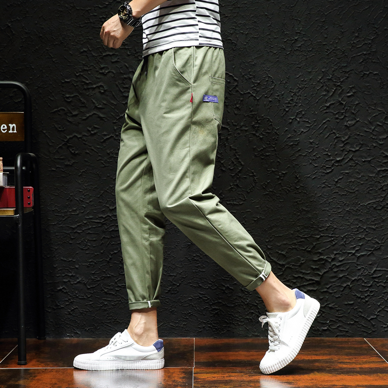 

YASUGUOJI New 2019 Summer Ankle-Length Pants Casual Elastic Waist Pants Men Cotton Men Jogger Harem Pocket Mens, Green k17116