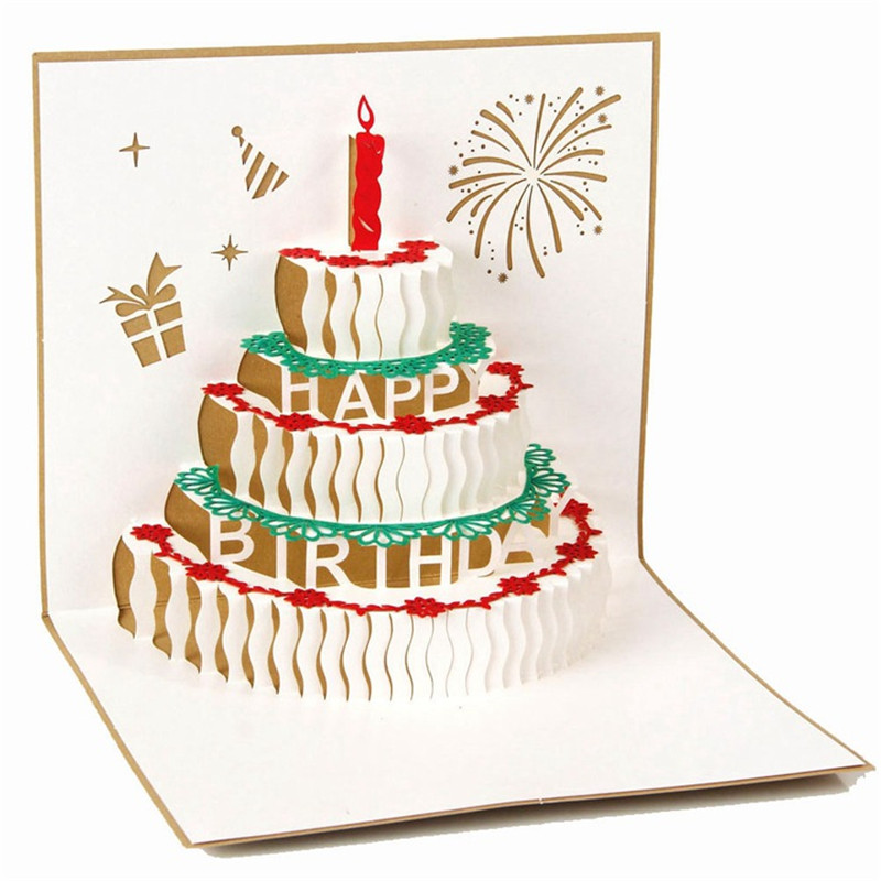 

3D Handmade Custom Birthday Invitations Cards Wishes Messages Greeting Gift Cards Postcards Vintage Laser Cut Up Cake 6A0624