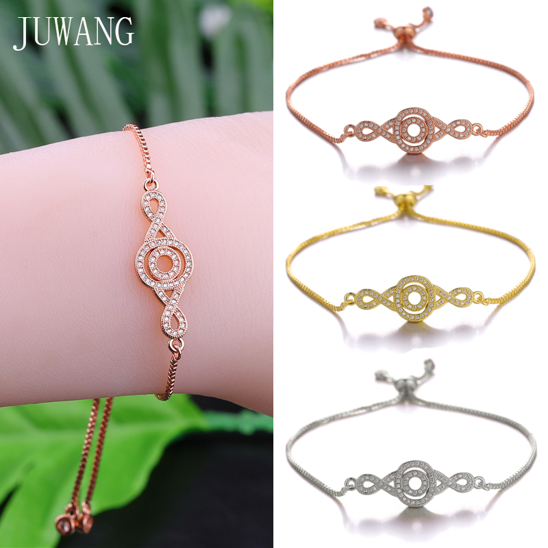 

JUWANG Fashion DIY Women Chain Bracelets Jewelry Zirconia Pave Setting Charm Adjustable Link Bracelet Bangles For Friend Gifts