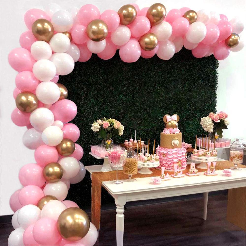 

112pcs Balloon Garland Arch Kit 16ft Long Pink White Gold Latex Air Balloons Pack For Baby Shower Birthday Party Decor Supplies .
