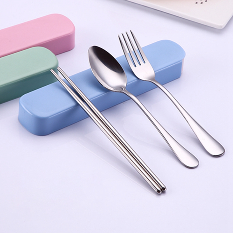 

Outdoor Picnic Portable Stainless Steel Tableware Set Outdoor Activity Travel three-piece Fork Spoon Chopsticks Set With PP Box DH0409 T03