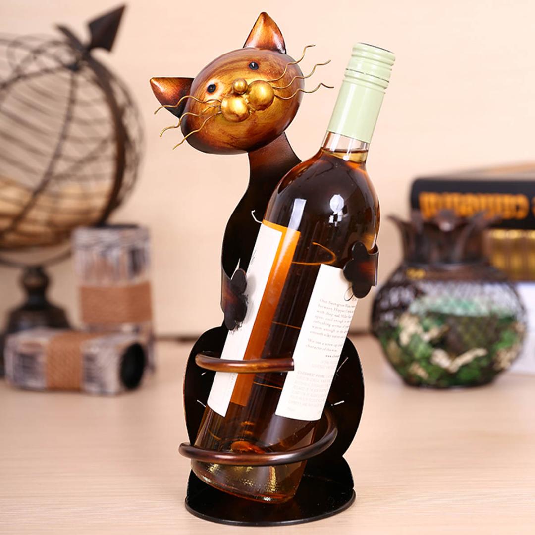

Tooarts Cat Wine Bottle Holder Drink Bottle Holder Metal Sculpture Practical sculpture Home decoration Interior decoration Craft