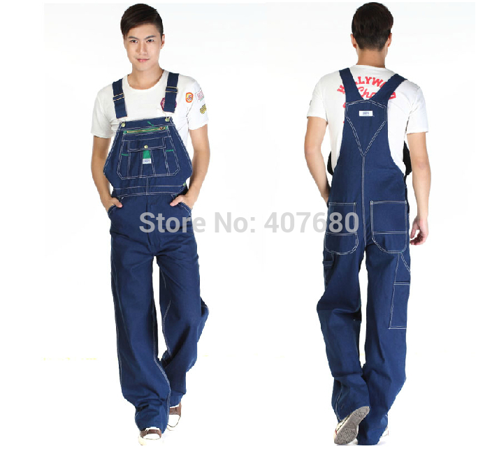 

Plus size denim jumpsuit men's bib pants american casual pants overalls blue size :-44, Light blue 2