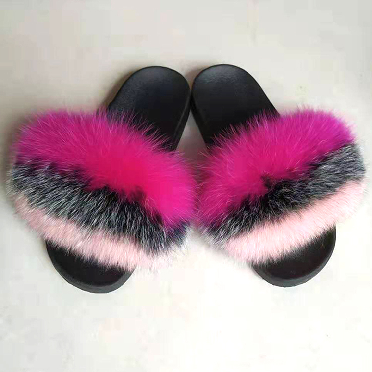 

Fur slides wholesale fox fur slides vendors fox fur slides for women, Black