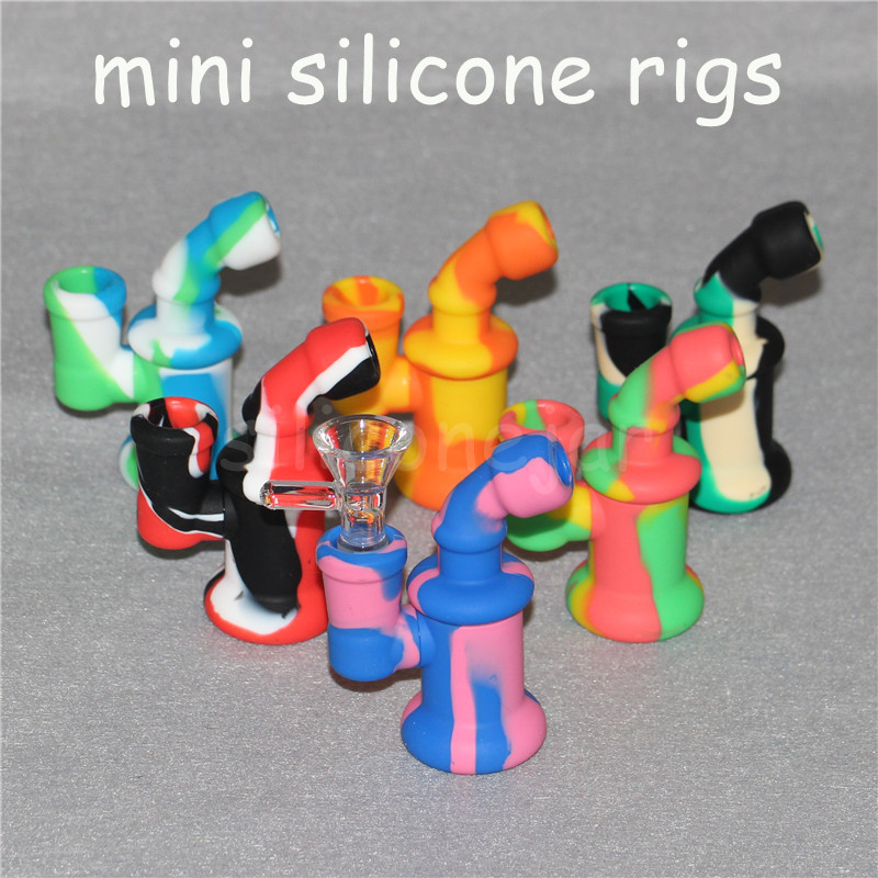 

Percolator Hookah Silicones Bong Mini Silicone Dab Rigs Water Pipes Bongs 3.85 inch Bubbler Oil Rig Detachable Unbreakable with Glass Bowl