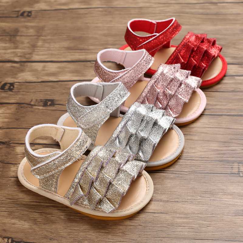 

2020 Newborn Baby Girl Sandals Open Toe Princess Shoes Ruffle Anti-Slip Outdoor Flats Summer, Red