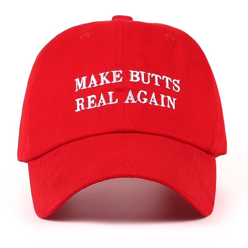 

New MAKE REAL BUTTS AGAIN baseball cap Lerrter Embroidered Cotton Men's dad hat men women Snapback Hat Red Cap, Customize