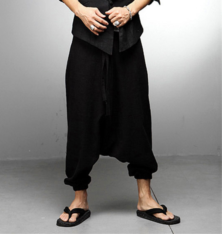 

New Harem pants Men's clothing culottes harem pants linen bloomers trousers hip-hop hiphop singer costumes, Black