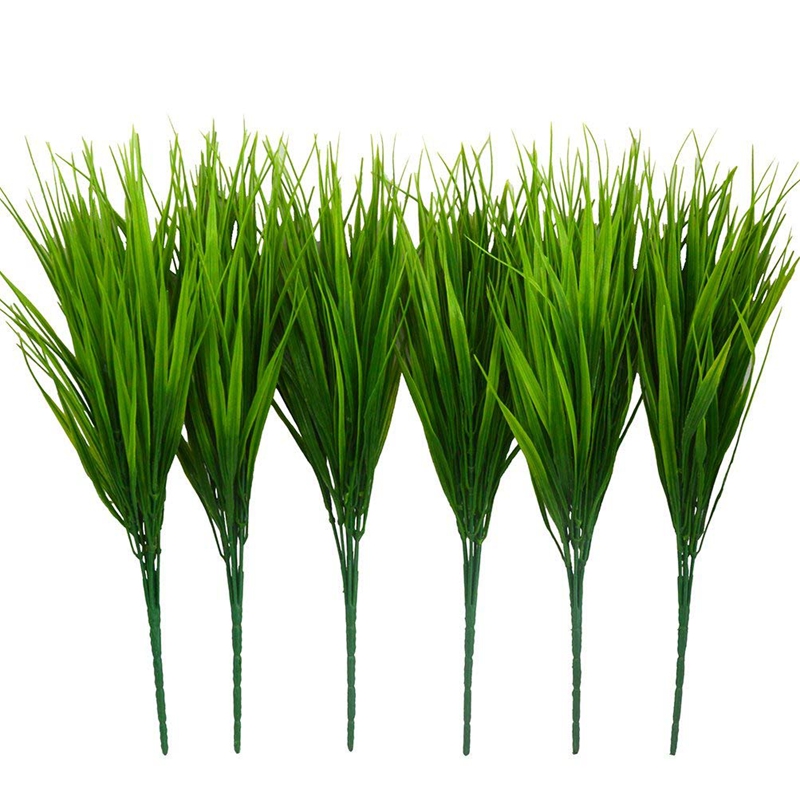 

6Pcs 15 inch Artificial Plastic Wheatgrass Faux Shrubs Simulation Greenery Plants Indoor Outside Home Garden Office Verandah W, Green